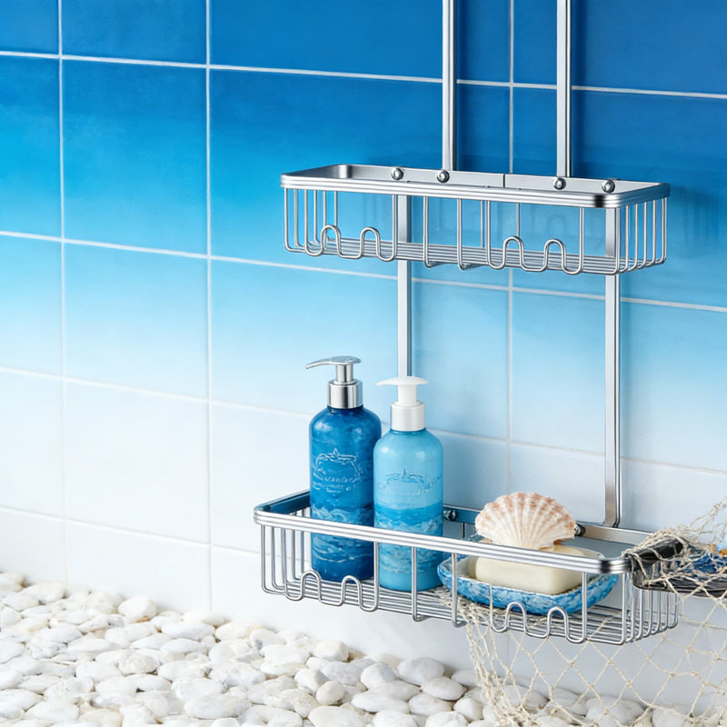 Shower Caddy Hanging Organizer, Rustproof Aluminum Bathroom Storage With 2-Tier Baskets, Soap Holders And Hooks, No-Drill Installation For Shower, Holds Up To 40 Lbs