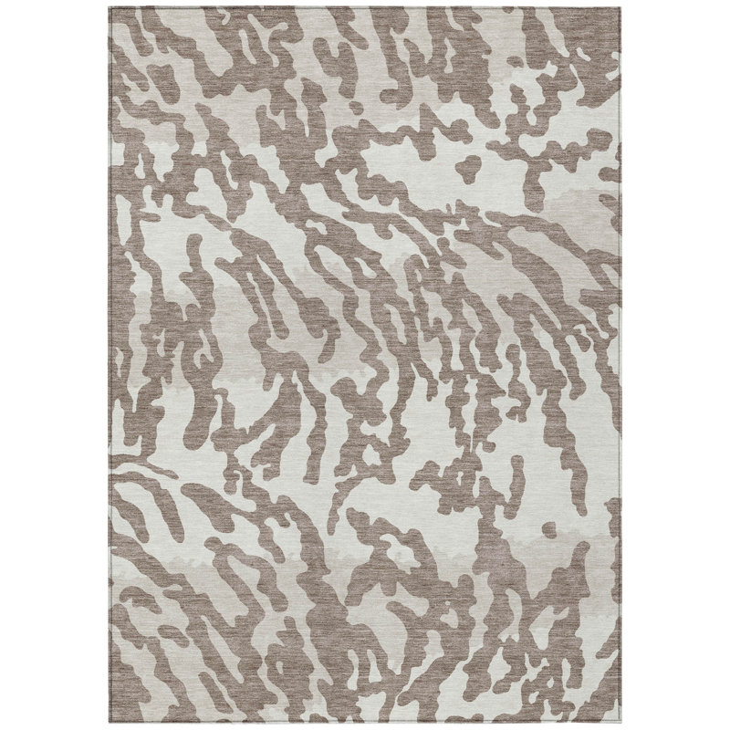 Tapis intérieur / extérieur 3 pi x 5 pi taupe brun et ivoire