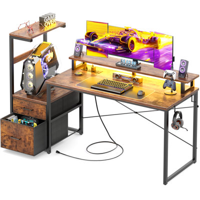 60'' Reversible Gaming Desk With Monitor Stand & Fabric Drawers