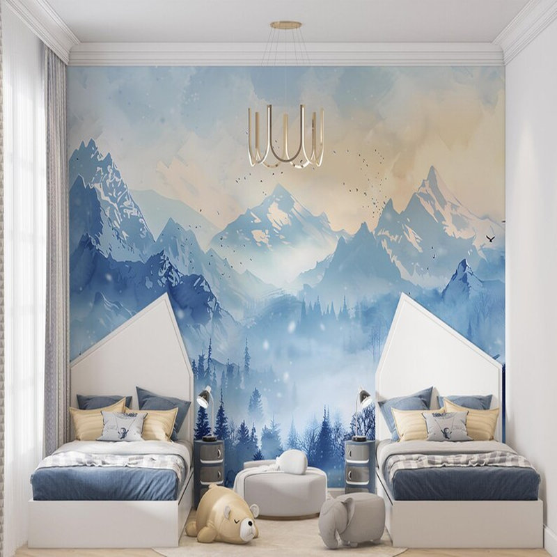 Murale paysage de forêt d'hiver, 96" L x 108" W