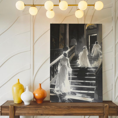 Canvas Ghostly Staircase Victorian Spirits In Haunted Mansion Scene Wall Art Ready To Hang Gallery Wrapped Home Decor Modern Design