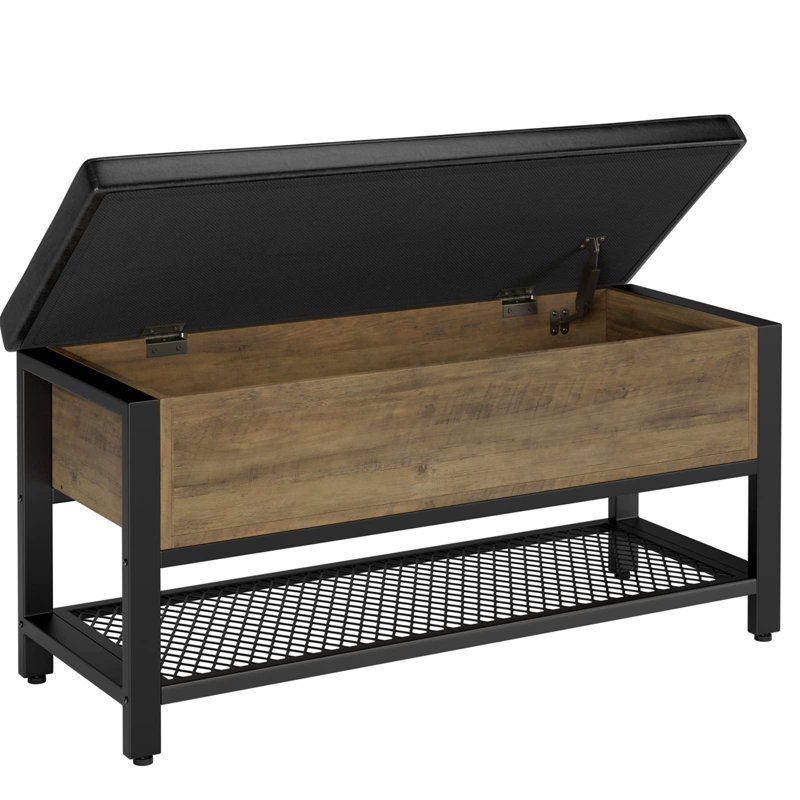 Shoe Bench with Flip-Open Storage Box, Rustic Brown