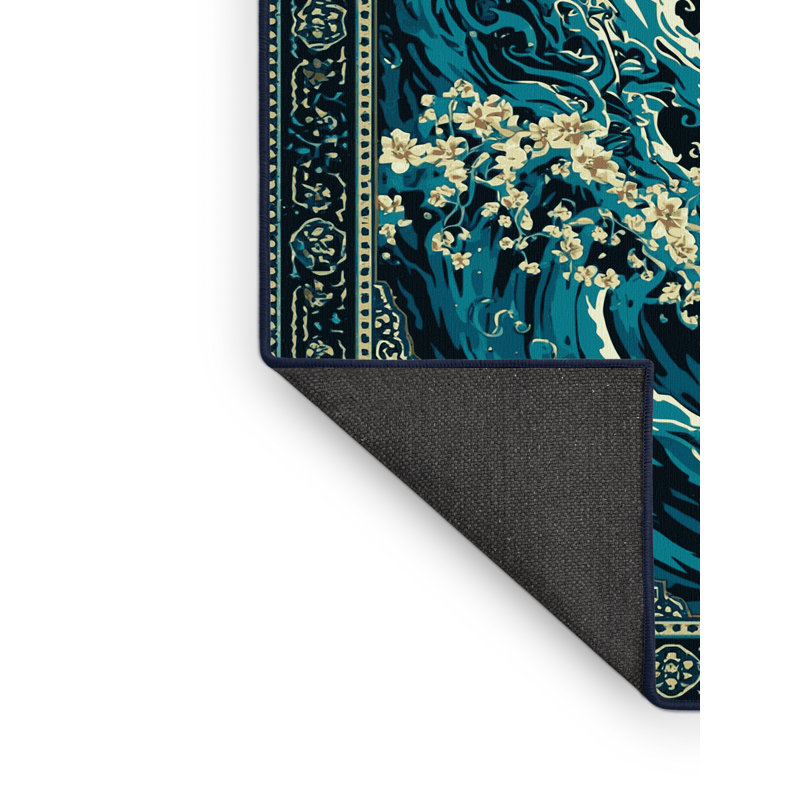 Tapis bleu doux et moelleux à motif oriental Kelton, 5 x 7