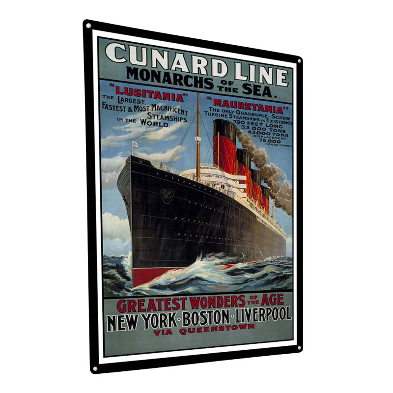 Bateau à vapeur vintage sur lignes Cunard, impression sur métal, H 15,5 po x l 11,5 po x P 0,04 po