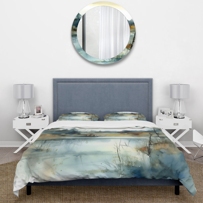 Ensemble de housse de couette en microfibre / polyester Summer Lake Landscape Illustration II