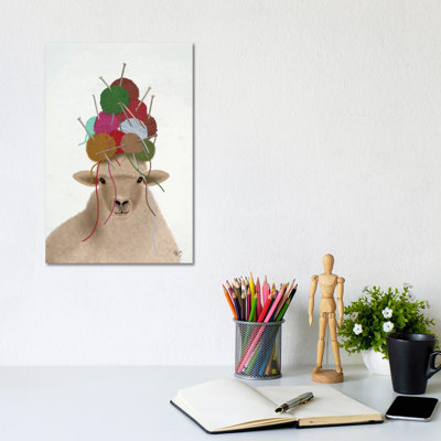 Sheep With Wool Hat, Portrait by Fab Funky - Wrapped Canvas Gallery-Wrapped Canvas Giclée