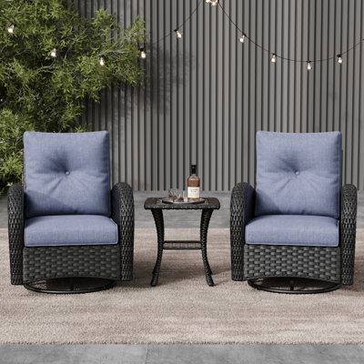 Layinsun 3 Pieces Outdoor Patio Furniture Set, Rattan Wicker Sectional Swivel Rocker Chairs Sets by LayinSun
