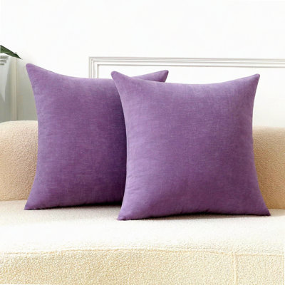 Chenille Lavender Dream Pillow Covers - Set of 2, Cozy Soft Square Cushion Cases for Sofa Decor, Light Purple - Decorative Comfort