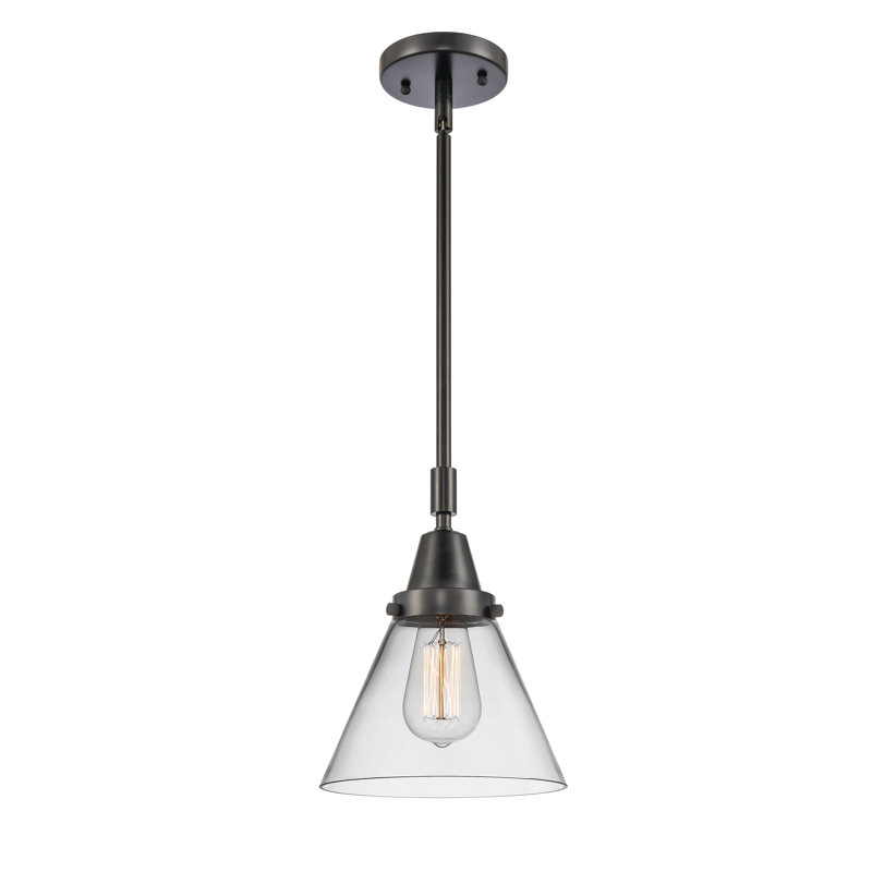Luminaire suspendu conique 1 lumière Ashwath, H 44,12 po x l 8 po x P 8 po, Transparent, Noir mat