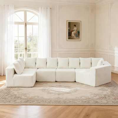 151.6-inch Extra-Large L-Shaped Deep-Seat Modular Sofa with Chenille Fabric and 11 Pillows, No Assembly Required, Beige