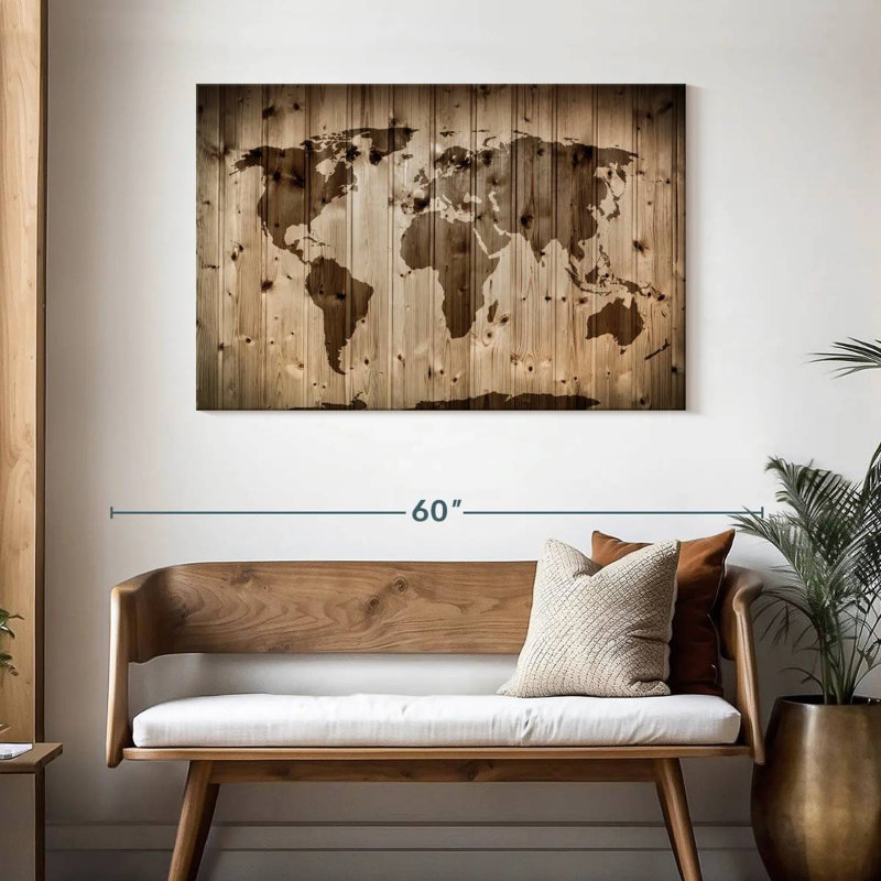 Carte du monde en bois Aliaz, H 30 po x l 45 po