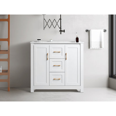 Armoire de rangement de salle de bain 36 "avec lavabo simple et - 2 portes de meuble-lavabo avec portes et tiroirs
