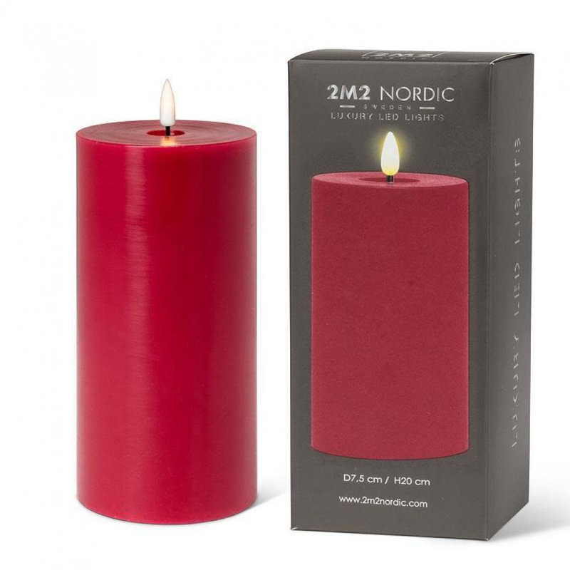 Bougie sans flamme et sans parfum, Rouge, H 8 po x l 4 po x P 4 po