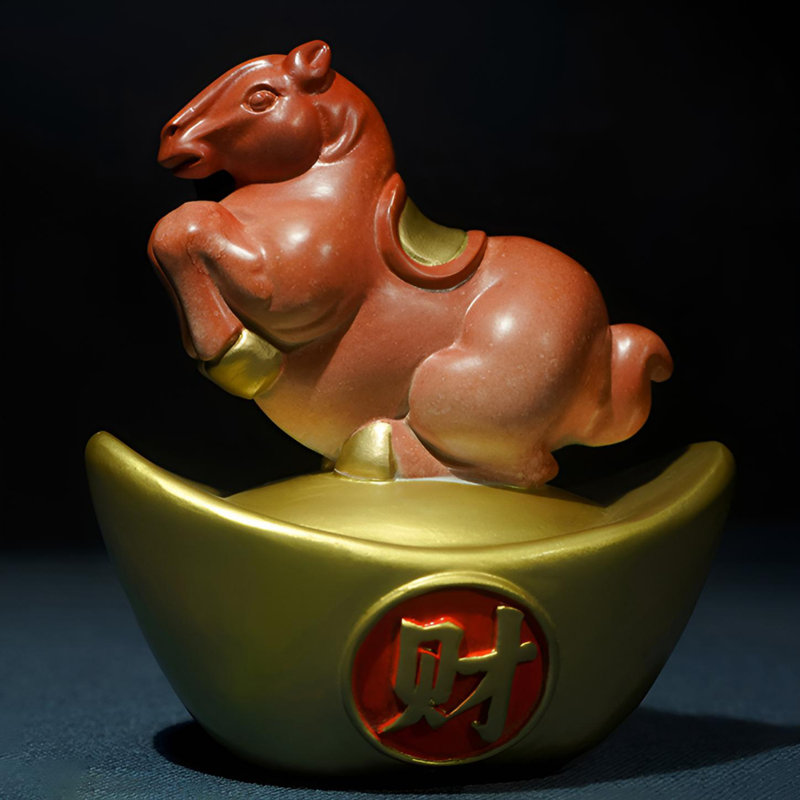 Statue de cheval de richesse en laiton - Décoration intérieure élégante, Orange / doré