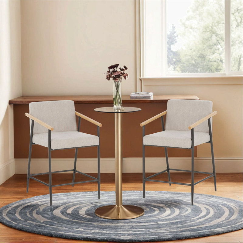 Tabouret de comptoir avec cadre en fer - ensemble de 2 - espresso + beige, Beige