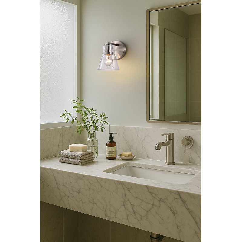 Meuble-lavabo 1 lumière Spruill - verre transparent, Nickel brossé