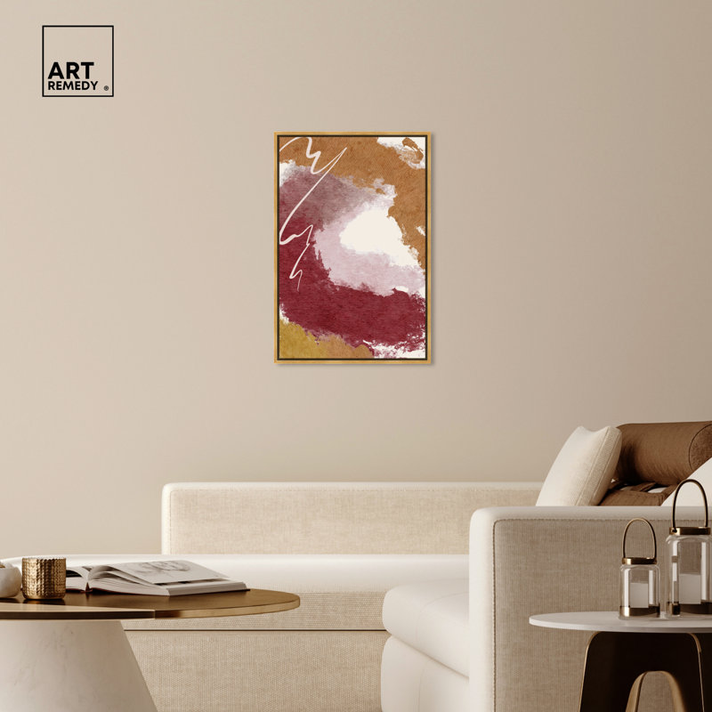 Gold Framed Burgundy and Cork Abstract Canvas Print
