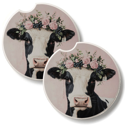 Charming Cow 2 Pack Absorbent Stone Car Coasters