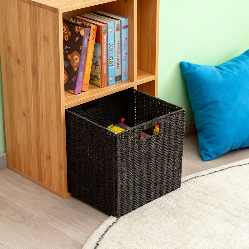 Paniers de rangement en corde de papier tissés à la main avec poignées, ensemble de 4 organisateurs de cubes pliables pour la chambre à coucher, le salon et les casiers