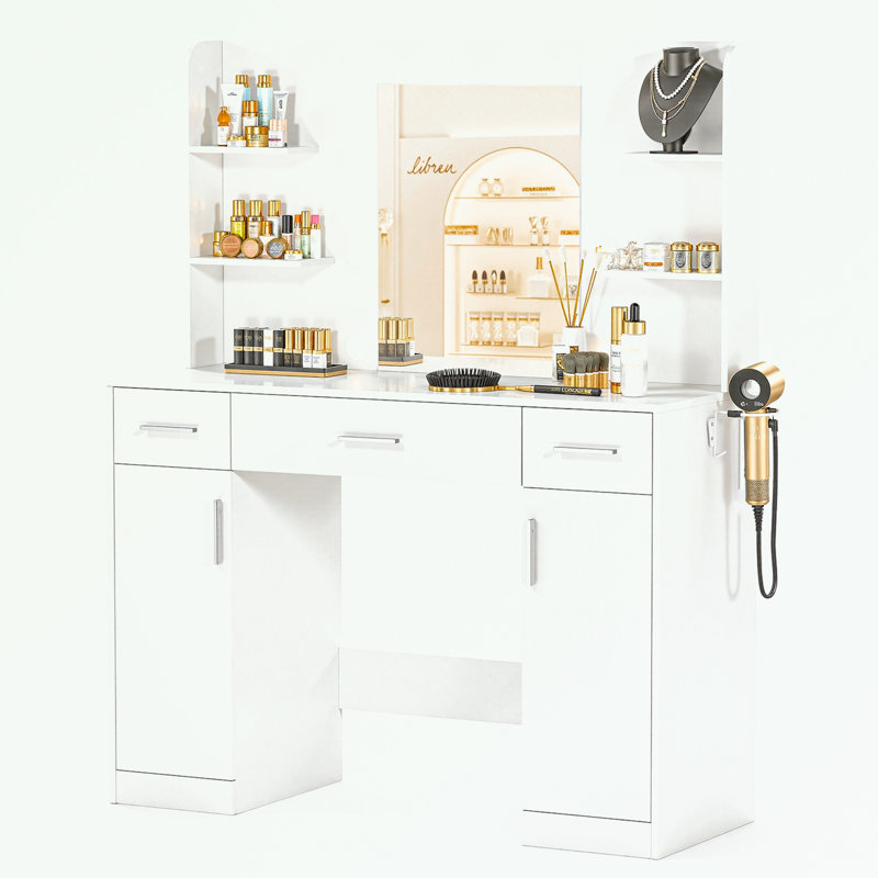 Dressing Table with Light Mirror, Drawers and Storage Shelves