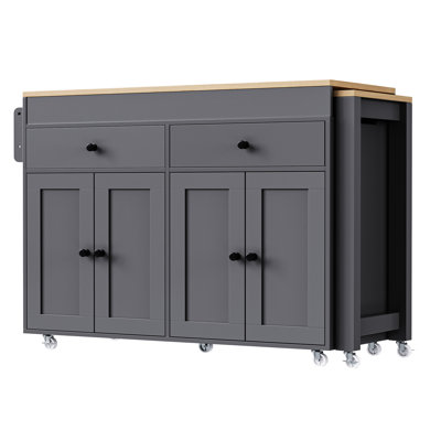 Grey Kitchen Storage Cart With Extendable Dining & Shelf 27" Table Island Cabinet -