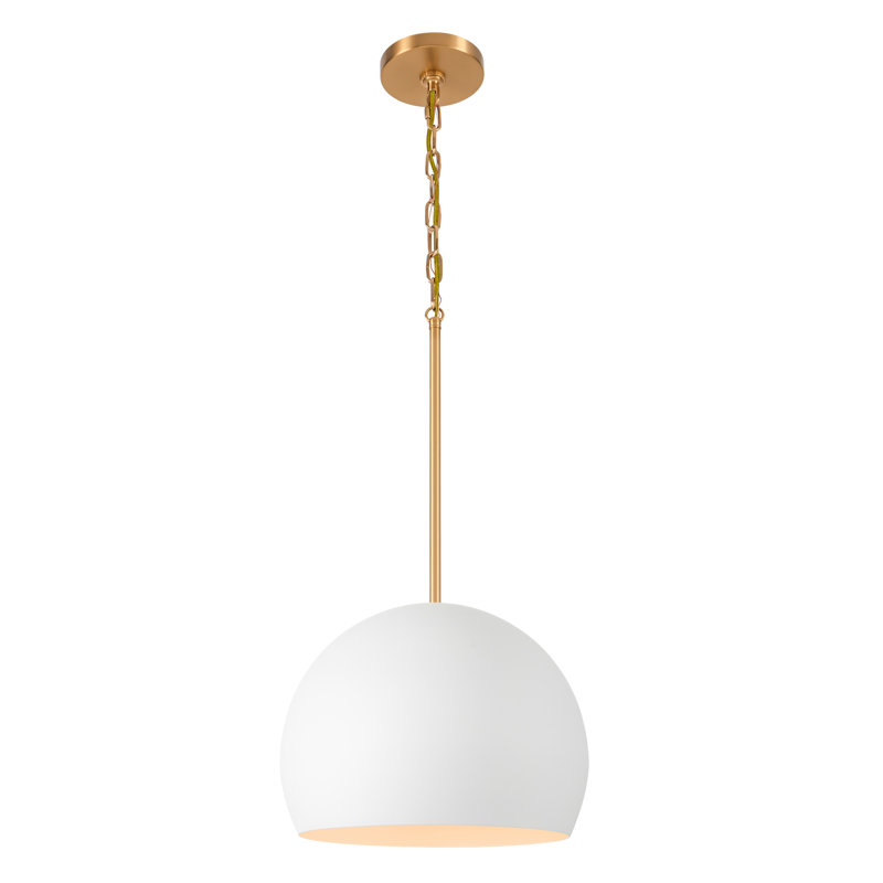 Tivoli 1-Light Dome Pendant Light, Brushed Gold, White