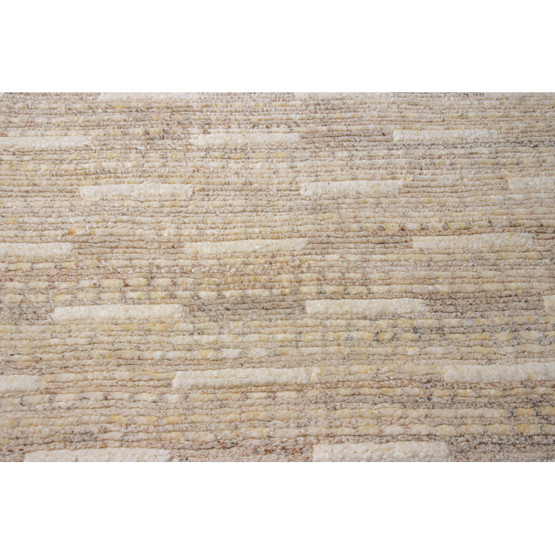 Handmade Beige and Light Brown Wool Rectangular Area Rug 8'6" x 11'6"