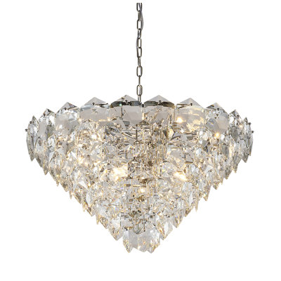 Lustre en chrome 15 lumières Fonisha avec détails en cristal transparent