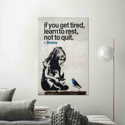 «Inspirational Banksy Girl and Blue Bird», reproduction d'art sur toile tendue 1P