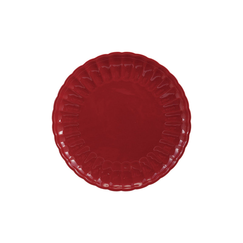 Red Fluted Stoneware Plate with Reactive Glaze, 1.13" H x 10.63" W x 10.63" D