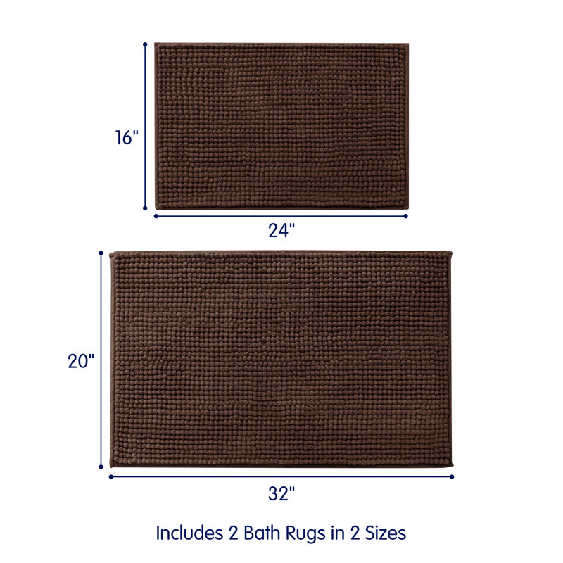 Ensemble de tapis pour salle de bain ultra doux en microfibre absorbante, L 32 po x l 20 po, ensemble de 2, Chocolat