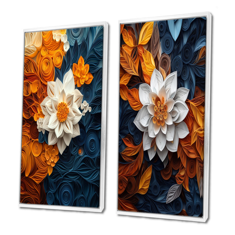 «White Floral Botanical Whirlwind I - Botanicals Wall Art», ensemble de 2 pièces, H 28 po x l 24 po, Impression encadrée