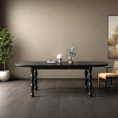 Classic Black Ash Wood Solid Wood Oval Table