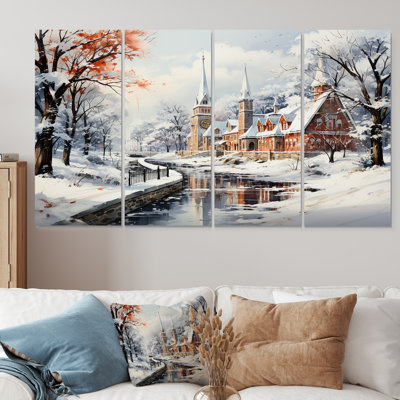 Hiver en Allemagne, paysage urbain III - Paysage d'hiver, ensemble d'art mural 4 pièces