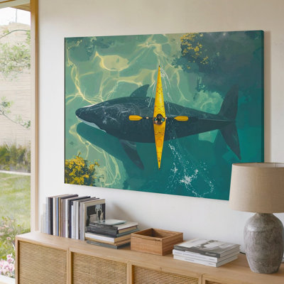 Whale Beneath Canvasaerial Kayak And Ocean Giant Encounter Canvas Wall Art Ready To Hang Gallery Wrapped Home Decor Modern Design Decor