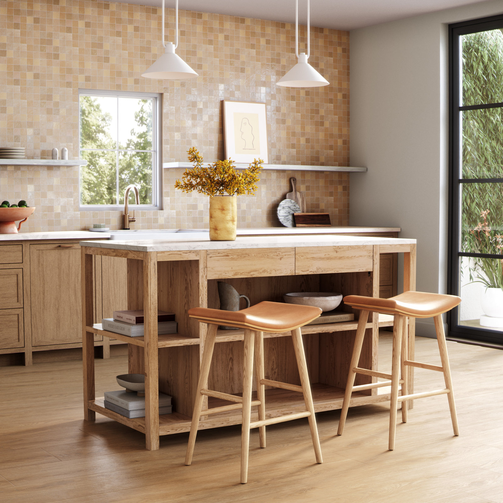 Schaeffer " Bar Stool, Faux Leather - Sierra Butterscotch/Smoked Natural, Counter Stool (26" Seat Height)