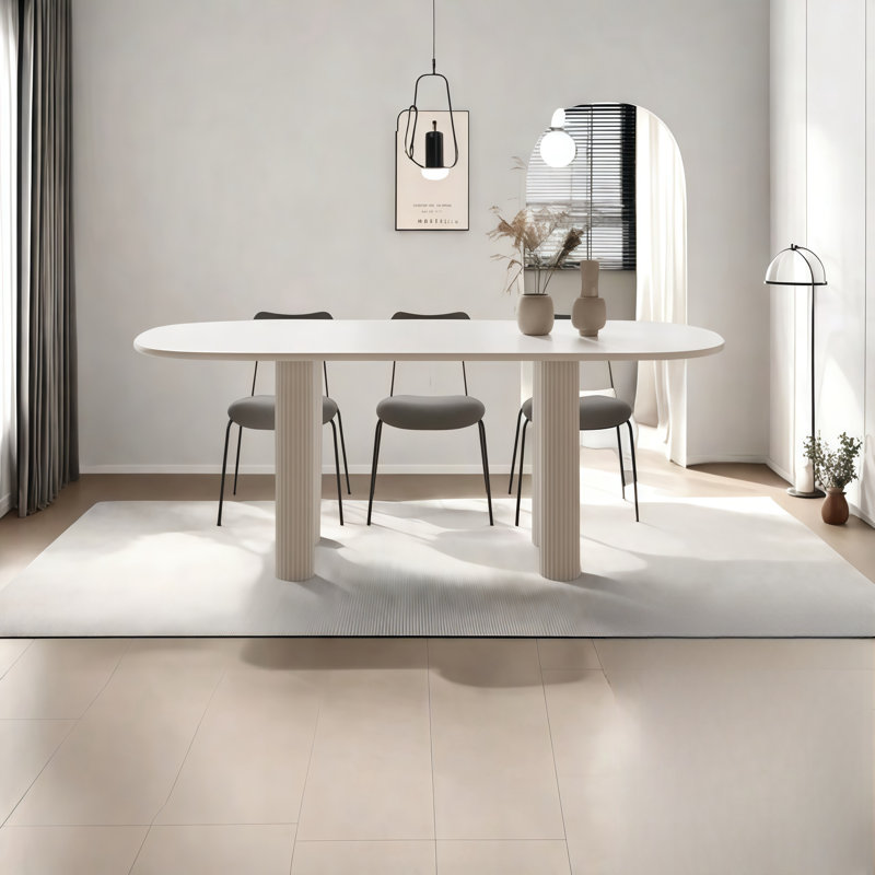 Table de salle à manger blanche en bois massif ovale, H 29,50 po x L 86,60 po x l 35,40 po 