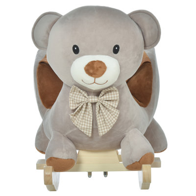 Pacific Kids Children Rocking Horse Plush Ride On Bear Seat w/Sound Grey
