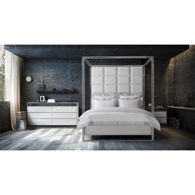 State St. Canopy Bed - Satin White, California King