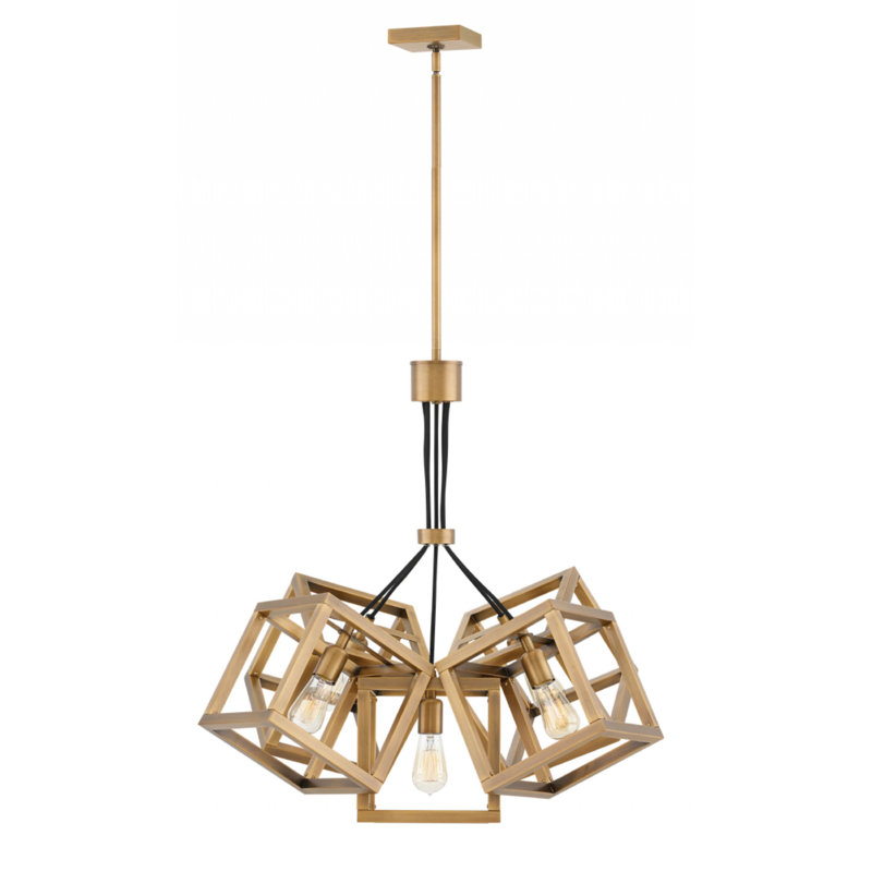 Ensemble Five Light Cluster Geometric Square Chandelier, Brushed Bronze