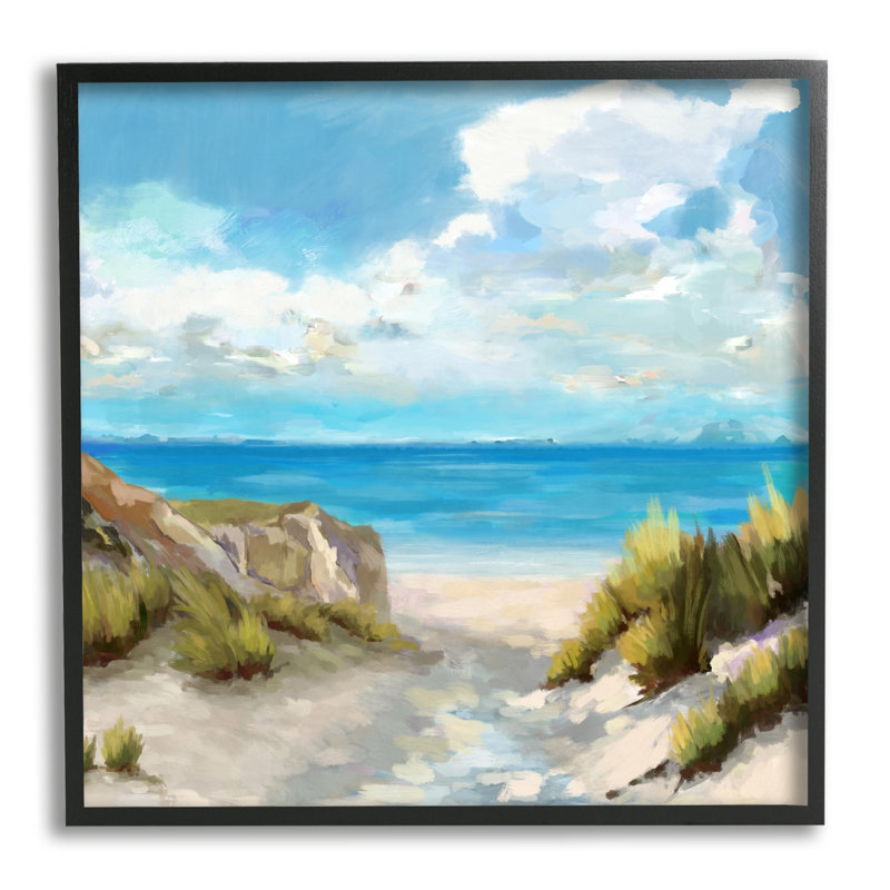 Bb-360-Encadré paysage de sable et de mer encadré sur bois par Carson Lyons, peinture, Giclée encadrée noir minuit