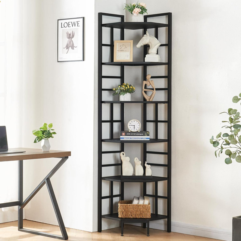 Tablette d'angle, bibliothèque de coin à 6 niveaux de 76,9 po, support de coin industriel, étagère d'angle avec rangement pour le bureau et la chambre à coucher,