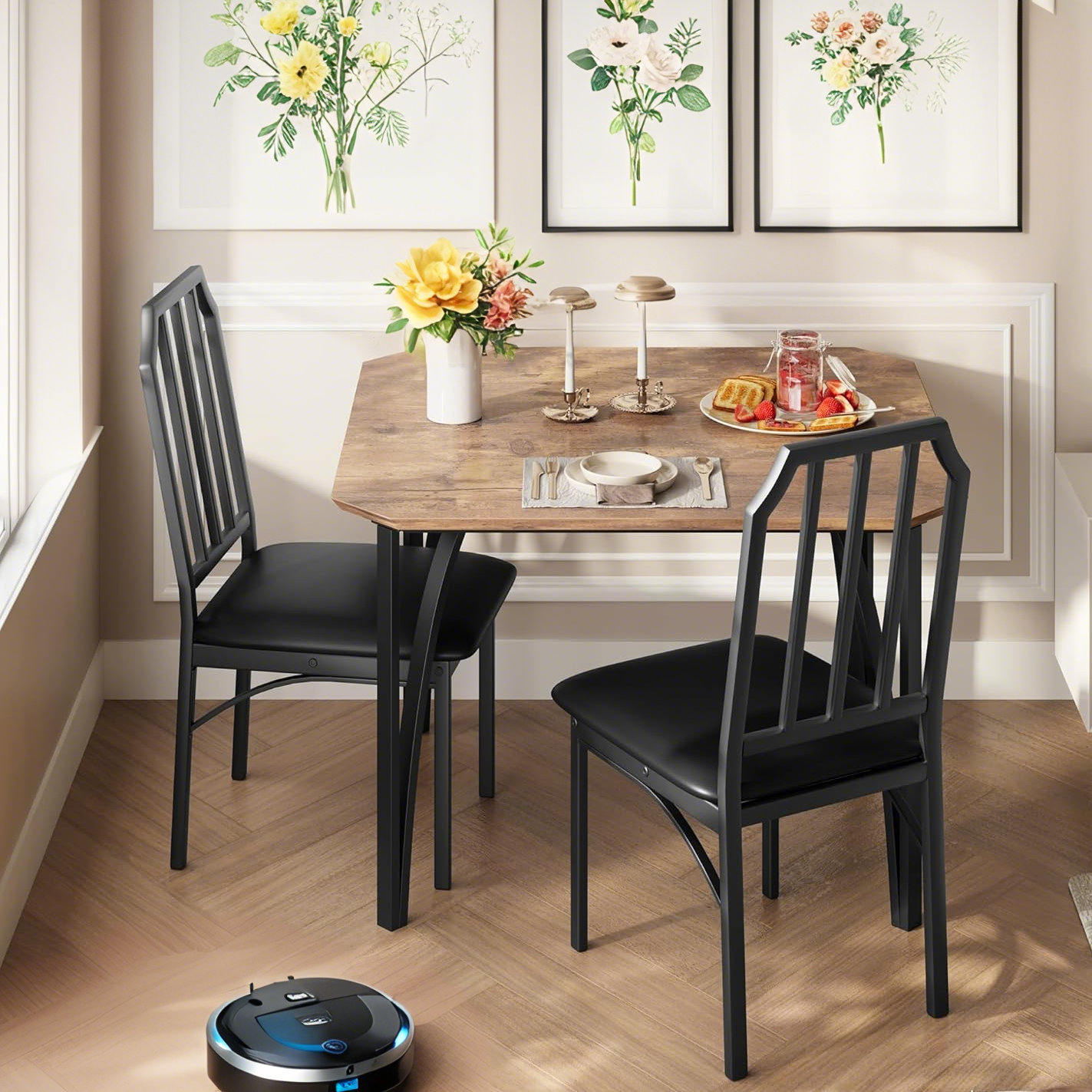17 Stories Modern Dining Table Set with Chamfer Corners, Cushion Chairs ...