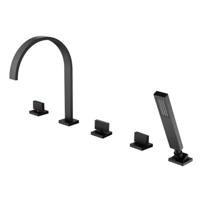 Waterfall Bathtub Faucet,Triple Handle Deck Mount Roman Tub Faucet with Diverter and Handheld Shower