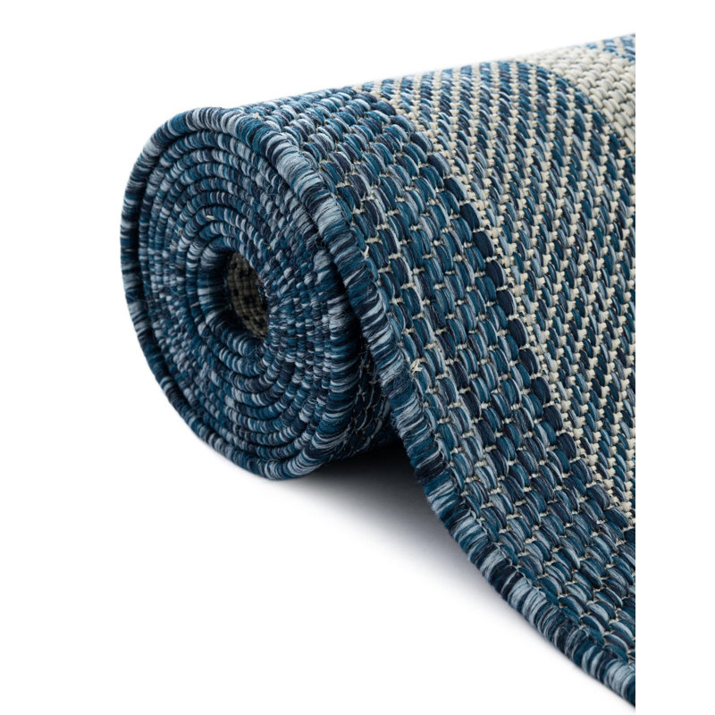 Tapis intérieur / extérieur Sevinc, Blue, Carré 7 pi 10 po