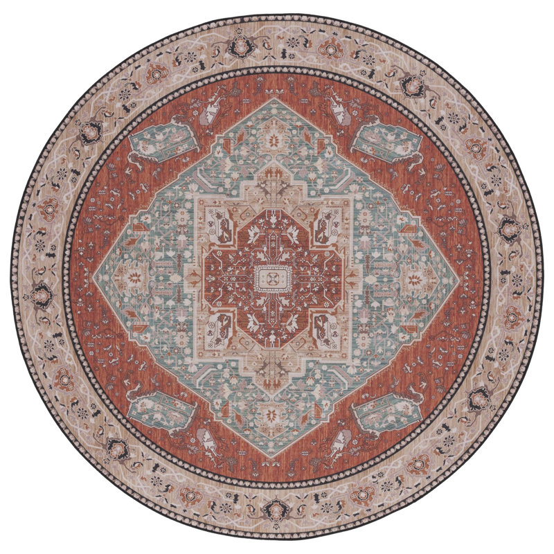 Pashen Performance Machine Washable Oriental Rug, Round 6'