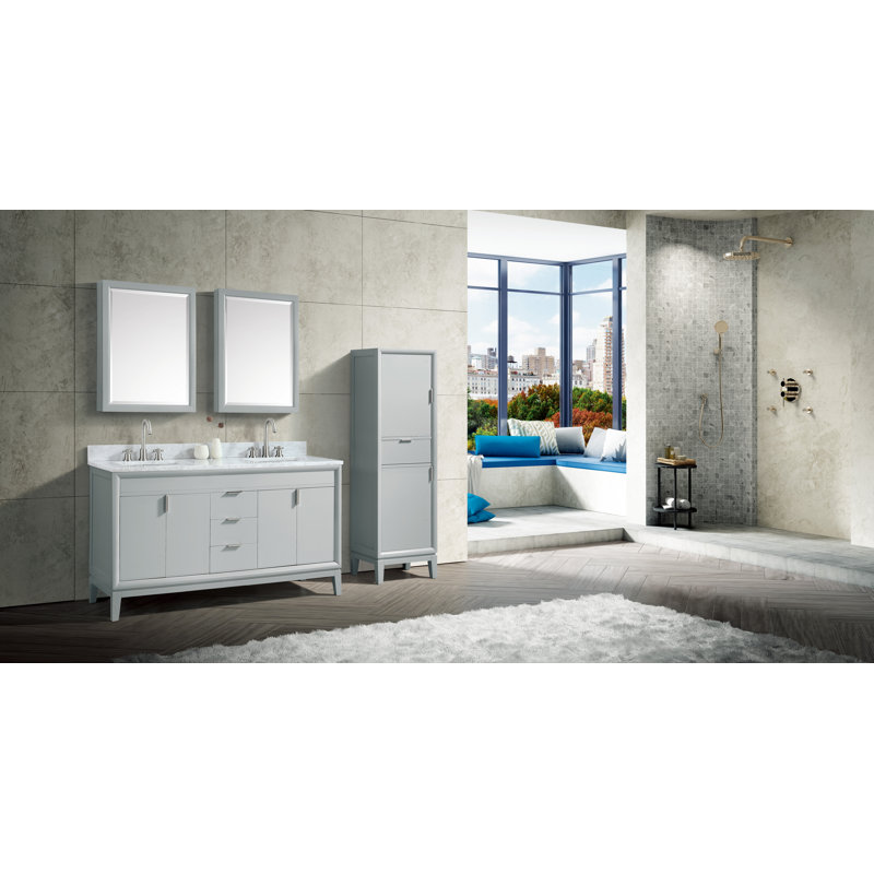 Ensemble de meuble-lavabo double 61 po Emma, Marbre blanc de Carrare, Gris tourterelle