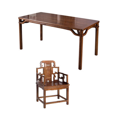 Retro And Durable Elm Wood Writing Desk A Chair