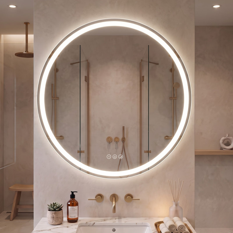 Miroir de salle de bain à DEL 28 po x 28 po à intensité variable sans cadre, Round