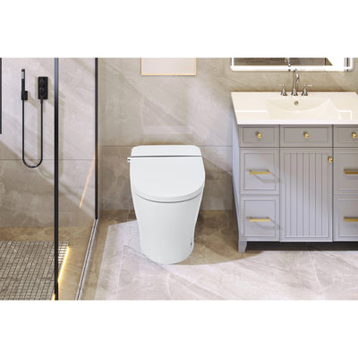 Toilette avec siège chauffant - chasse double 1 / 1,28, capteur de pied, nuit, commande de capteur de construction, conception compacte
